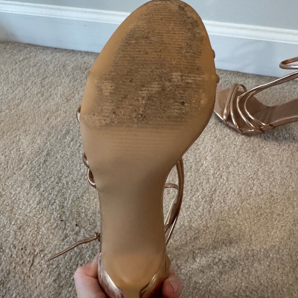 Steve Madden Metallic Rose Gold Wrap-Around Stiletto Sandals - Picture 4 of 6
